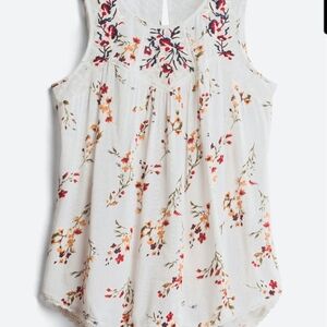 Embroidered Floral Sleeveless Top - White and Multicolor